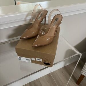 Steve Madden clear and tan pumps; size 6.5